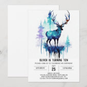 Invitation Anniversaire enchanteur de l'aquarelle des cerfs (Devant / Derrière)