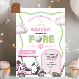 Invitation Anniversaire enfant golf rose Fore