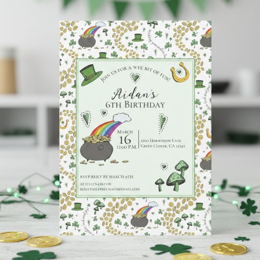 Invitation Anniversaire Enfant Jour de la Saint-Patrick Vert