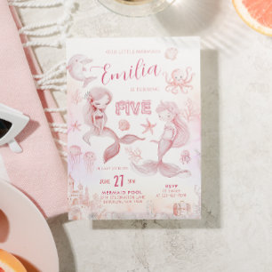 Invitation Anniversaire Enfant Mermaid Rose Rêveur Fantaisist