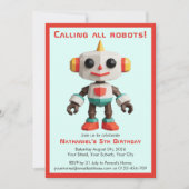 Invitation Anniversaire Enfant Robot Amusant Mignon (Devant)