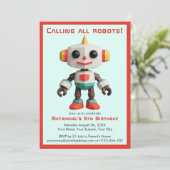 Invitation Anniversaire Enfant Robot Amusant Mignon (Debout devant)