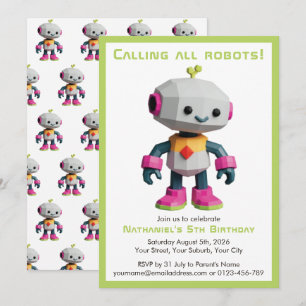 Invitation Anniversaire Enfant Robot Amusant Mignon