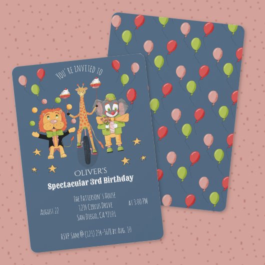 Invitation anniversaire enfant thème cirque bleu f