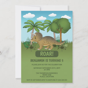 Invitation Anniversaire Enfant Tropical Dinosaure Triceratops