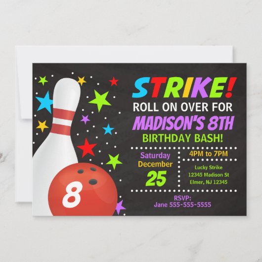 Invitation Anniversaire Enfants Bowling Strike (Devant)