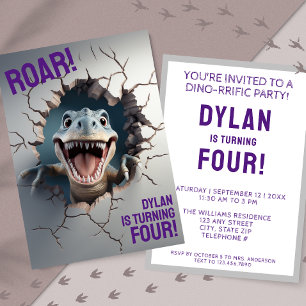 Invitation Anniversaire Enfants Dinosaure 3D T-Rex Moderne 