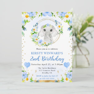 Invitation Anniversaire Enfants Éléphant de Jungle Mignon Aqu