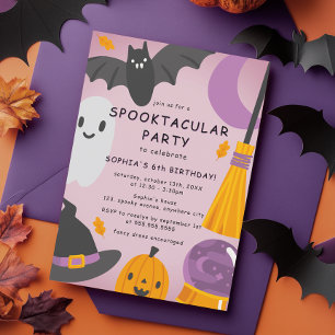 Invitation Anniversaire Enfants Halloween Mignon Violet