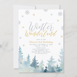 Invitation Anniversaire Enfants Hiver Wonderland Argent & Or