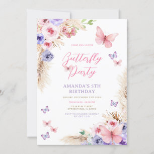Invitation Anniversaire Enfants Papillons Rose Violet