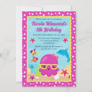Invitation Anniversaire Enfants Pieuvre Sous-Marine Mignonne