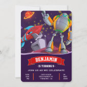 Invitation anniversaire enfants robot fusée espace (Devant)
