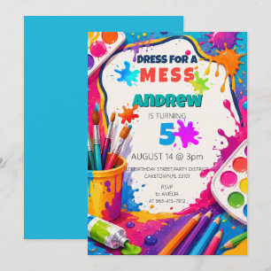 Invitation Anniversaire Enfants Tache de Peinture Artistique 