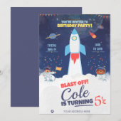 Invitation Anniversaire Espace Extérieur Bleu, Anniversaire A (Devant / Derrière)