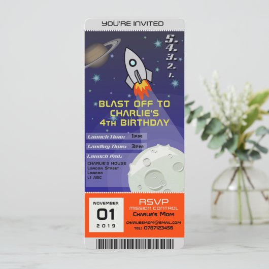 Invitation Anniversaire Espace Rocket Thème (Debout devant)
