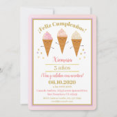 Invitation Anniversaire espagnol de crème glacée cône rose et (Devant)