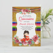 Invitation Anniversaire espagnol de Quinceañera rouge et or (Debout devant)