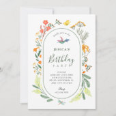 Invitation Anniversaire esthétique d'oiseau floral (Devant)