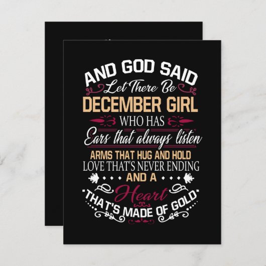 Invitation Anniversaire | Et Dieu a dit que Fille de Décembre (Devant / Derrière)