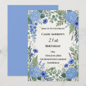 Invitation Anniversaire Étape Hydrangea Bleu (Devant / Derrière)
