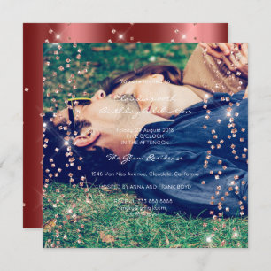 Invitation Anniversaire Étincelle Foto Confetti Rose Maroo
