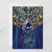 Invitation Anniversaire exotique Acier bleu Bijou d'or Papill (Devant)