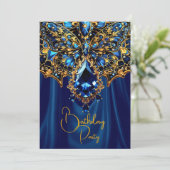 Invitation Anniversaire exotique Acier bleu Bijou d'or Papill (Debout devant)