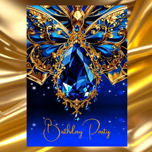 Invitation Anniversaire exotique Colbolt Bleu Bijou d'or Papi