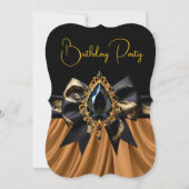 Invitation Anniversaire exotique Noir Brown Café gem or Bow (Devant)
