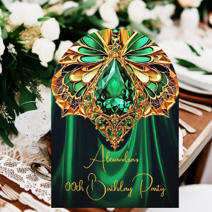 Invitation Anniversaire Exotique Papillon Bijou Or Vert émera