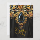 Invitation Anniversaire exotique Riche Black Bijou d'or Papil (Devant)