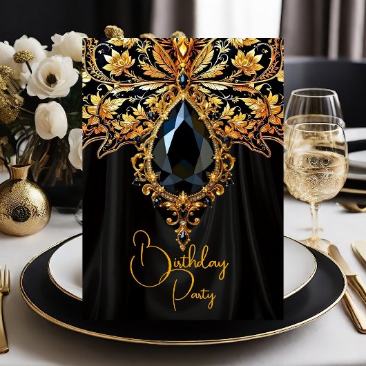Invitation Anniversaire exotique Riche Black Bijou d'or Papil