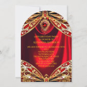 Invitation Anniversaire exotique Rouge Bijou d'or Papillon (Dos)
