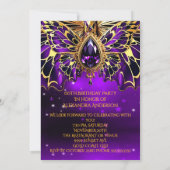 Invitation Anniversaire exotique violet bijou d'or Papillon (Dos)