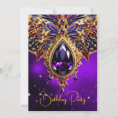 Invitation Anniversaire exotique Violet bleu or Bijou Papillo (Devant)