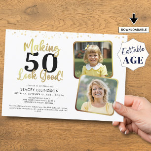 Invitation Anniversaire Fabriquer AGE Look Good 2 Photos Gold