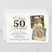 Invitation Anniversaire Fabriquer AGE Look Good 2 Photos Gold (Devant)