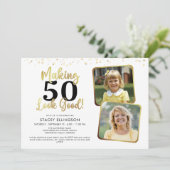Invitation Anniversaire Fabriquer AGE Look Good 2 Photos Gold (Debout devant)