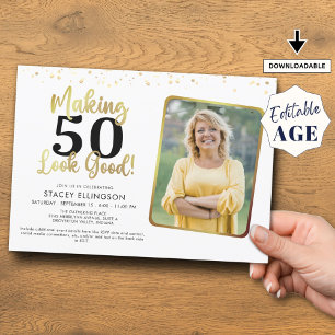 Invitation Anniversaire Fabriquer AGE Look Good Photo Gold Bl