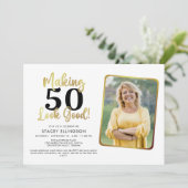 Invitation Anniversaire Fabriquer AGE Look Good Photo Gold Bl (Debout devant)