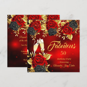 Invitation Anniversaire Fabuleux Champagne Rouge Rose Noir Or
