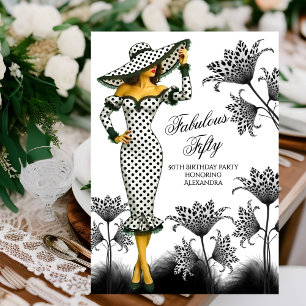 Invitation Anniversaire Fabuleux Femme à pois Noir Blanc