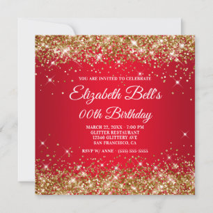 Invitation Anniversaire Fancy Monogramme Dégradé Rouge Paille
