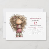 Invitation Anniversaire Fantaisiste Fille Rose Num (Devant)