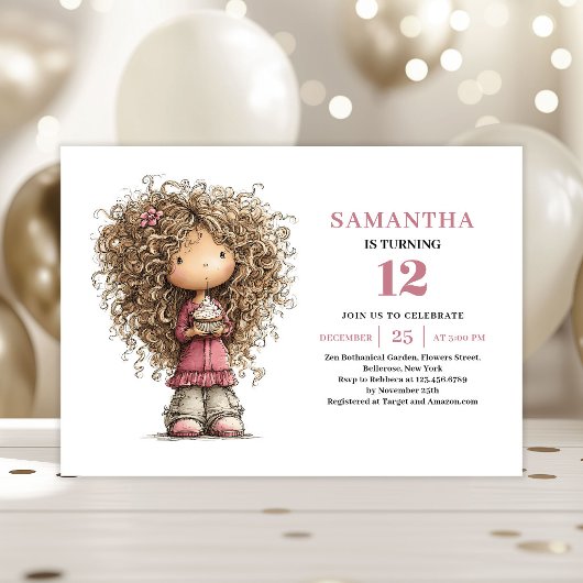 Invitation Anniversaire Fantaisiste Fille Rose Num