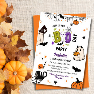 Invitation Anniversaire fantôme de 7 ans Halloween Whimsical