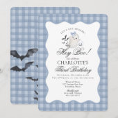 Invitation Anniversaire Fantôme Prépa Gingham Bleu Hey Boo (Devant / Derrière)