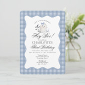 Invitation Anniversaire Fantôme Prépa Gingham Bleu Hey Boo (Debout devant)