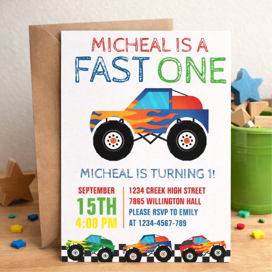 Invitation Anniversaire Fast One Monster Truck